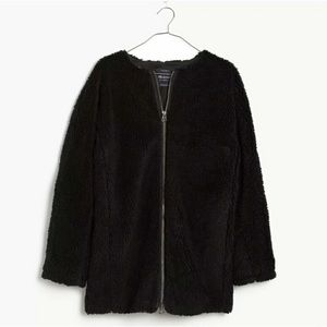 Madewell Cafe Cocoon Teddy Bear Coat in Black Sherpa